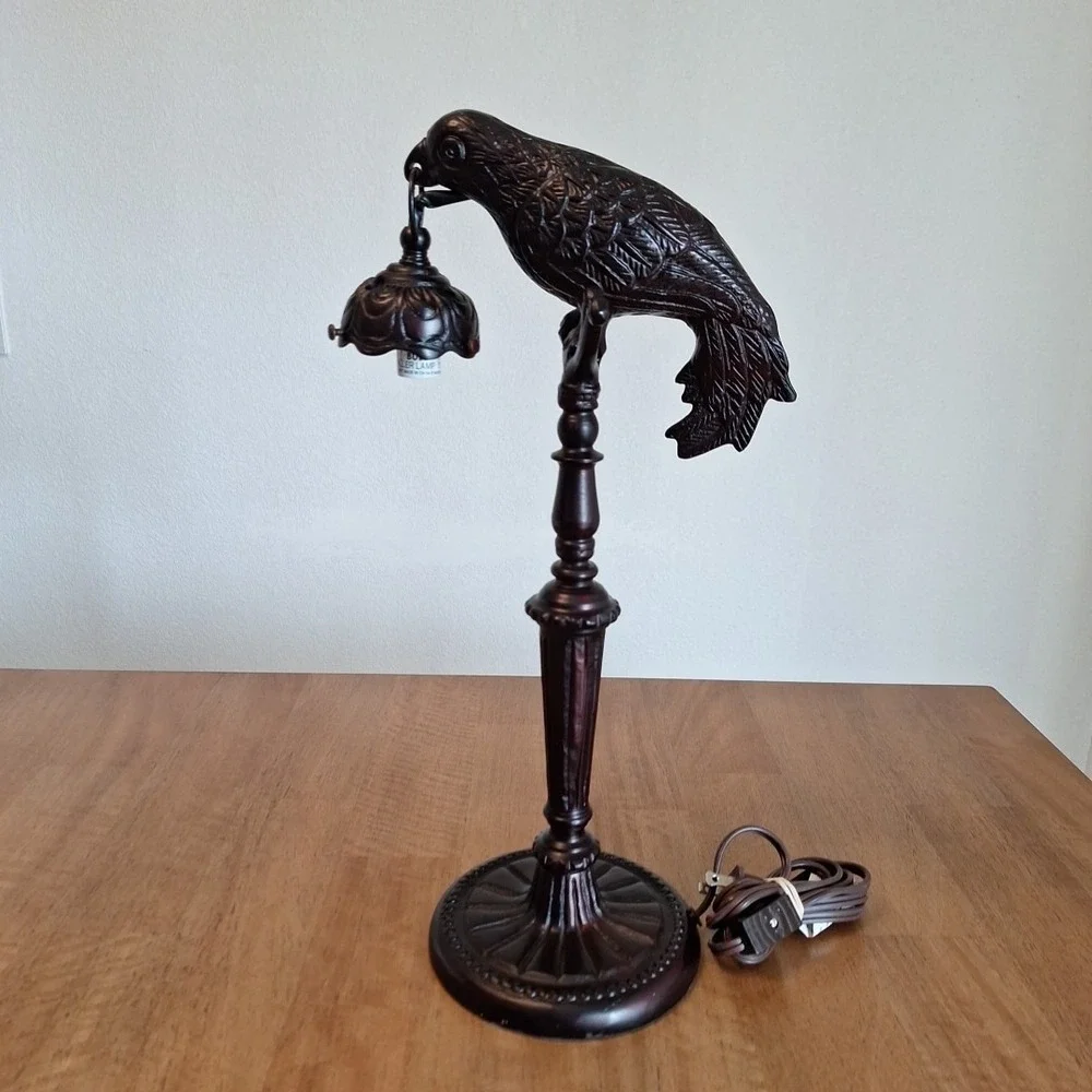 Vintage Art Deco Cast Iron Parrot W/ Lantern Lamp Working 18
